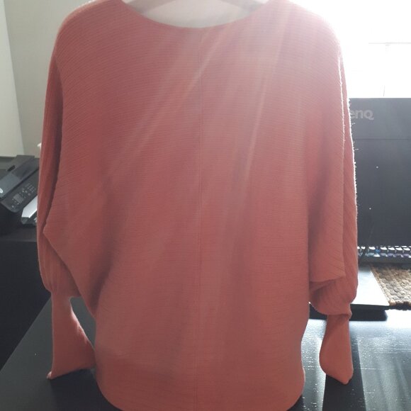 Sweater - Sz. L - Coral with Plunging V Neckline by Kaily K - Picture 2 of 5